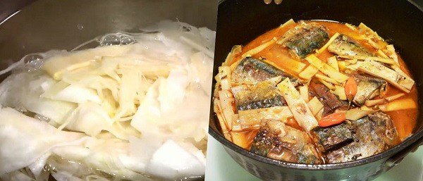 Nồi cá nục kho măng đang đun sôi