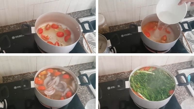 Nồi canh cá khoai cà chua thì là đang sôi