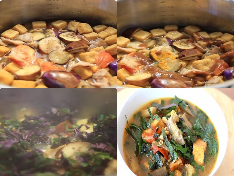 nồi canh cà xanh đang sôi sùng sục