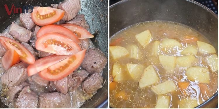 Nồi canh thịt bò đang sôi cùng rau củ tạo hương thơm hấp dẫn