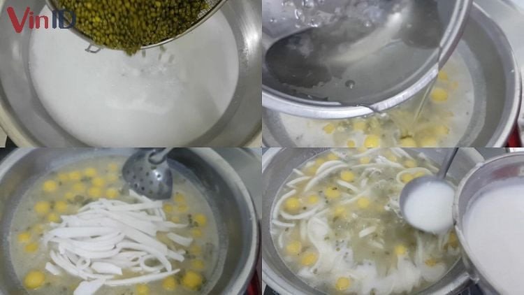 Nồi chè khoai mì đậu xanh đang sôi nhẹ trên bếp
