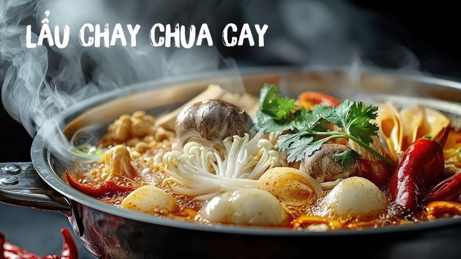 Nồi lẩu chay chua cay thơm ngon với nước dùng đậm đà