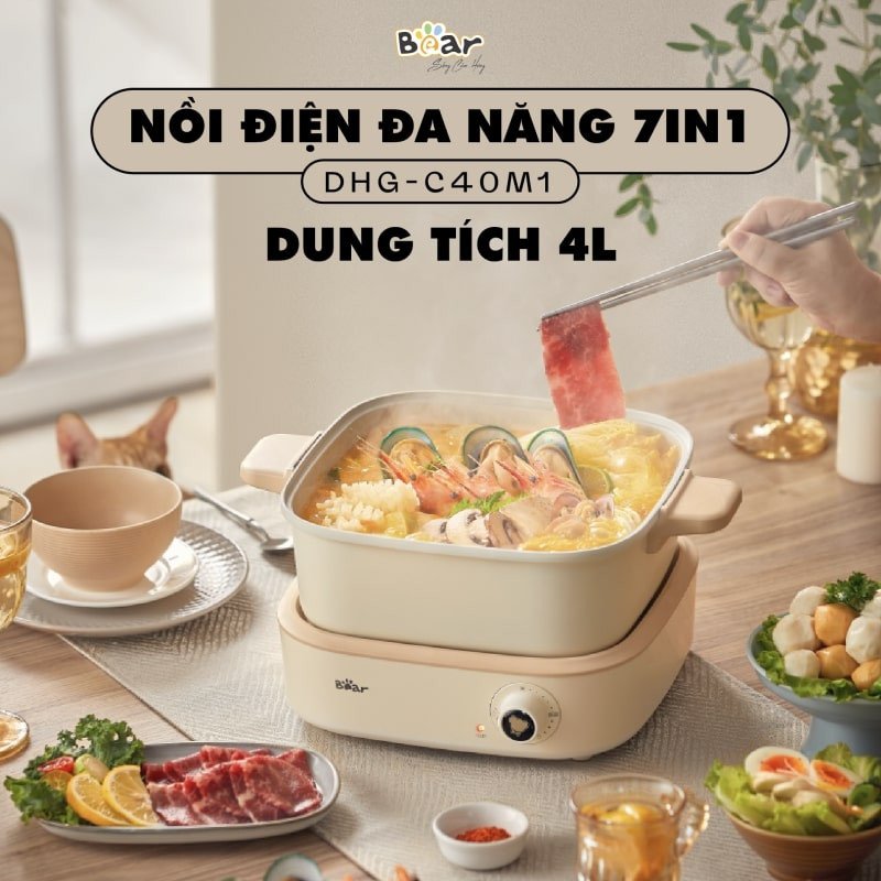 Nồi lẩu điện đa năng Bear C40M1 tiện dụng cho việc nấu lẩu chay