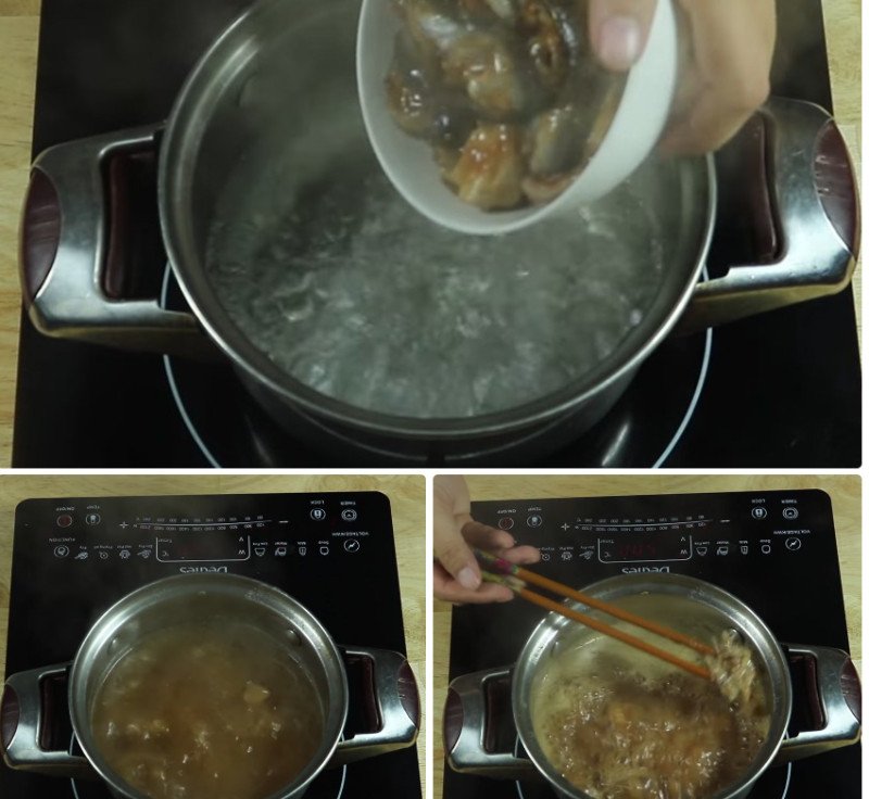 Nồi nước cốt mắm cá linh đang được nấu