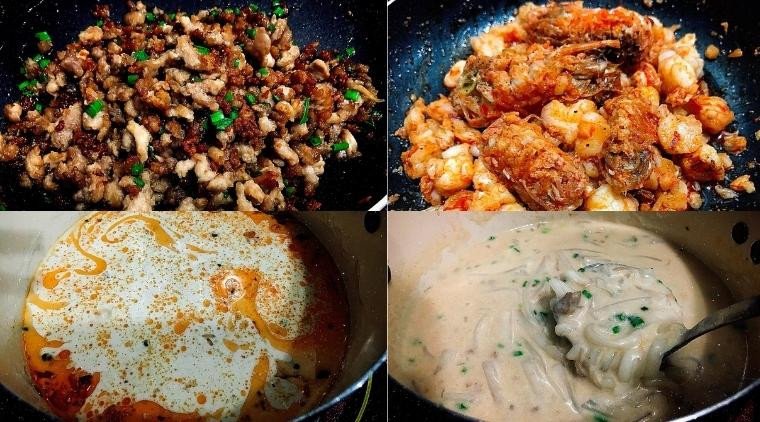 Nồi nước dùng bánh canh bột xắt miền Tây với tôm thịt và cốt dừa thơm béo