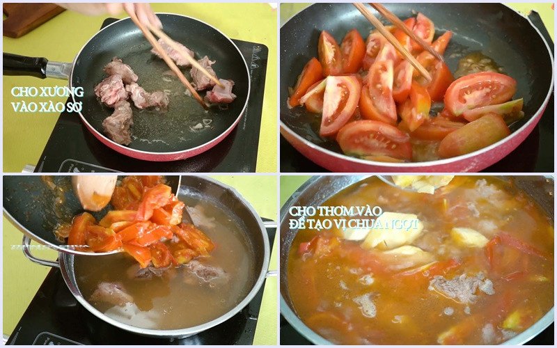 Nồi nước dùng bánh canh cua đồng đang được hầm cùng xương