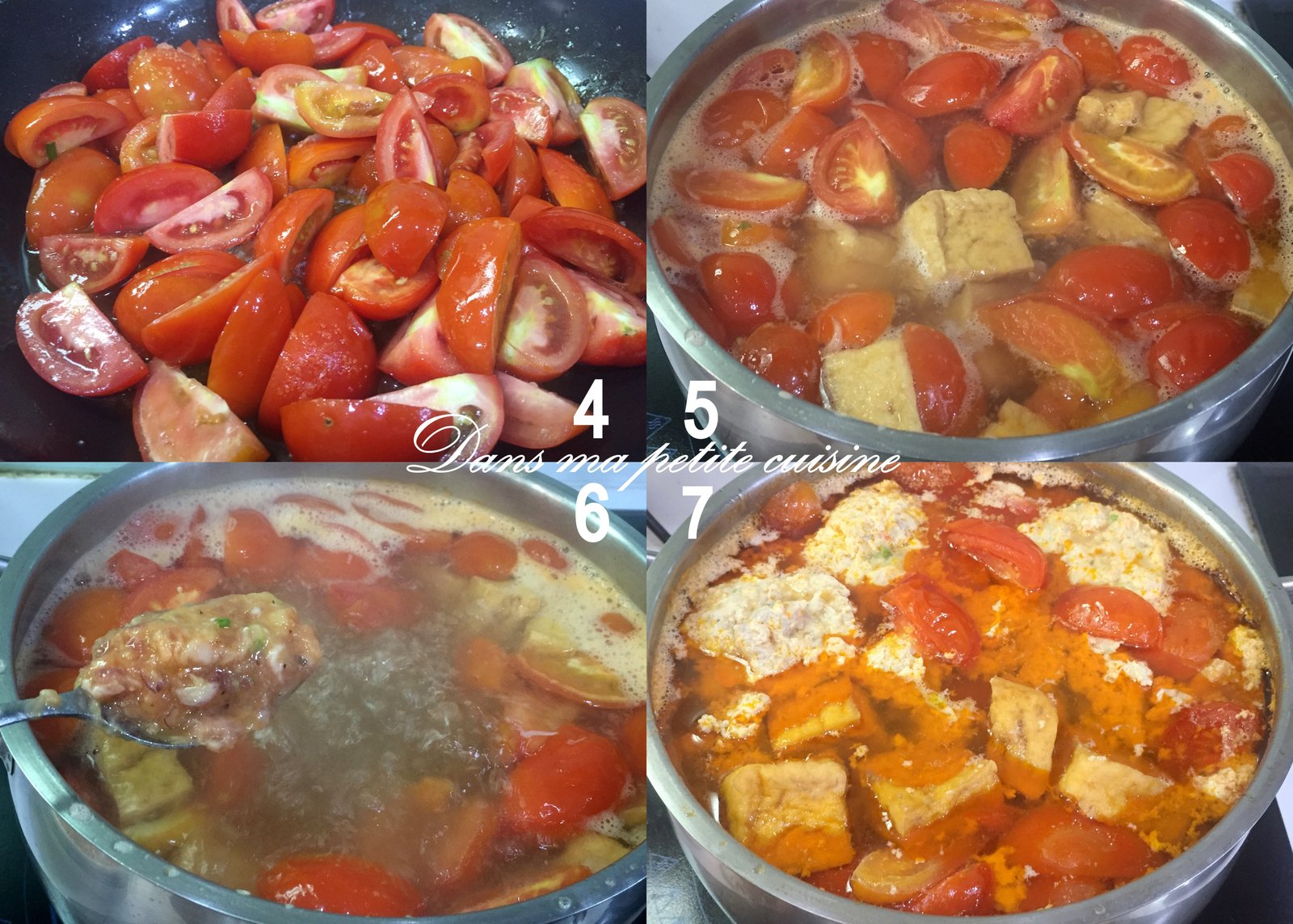 Nồi nước dùng bún riêu đang sôi với riêu tôm thịt