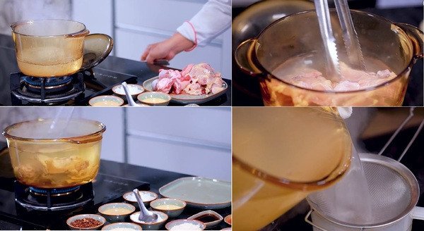 Nồi nước dùng lẩu Tứ Xuyên đang sôi trên bếp