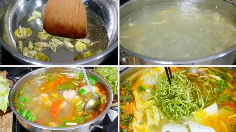 Nồi nước lẩu vịt chua cay đang sôi trên bếp