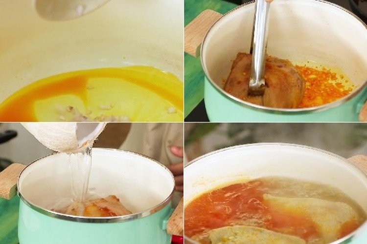 Nồi nước lèo mì Quảng vịt đang hầm sôi đậm đà