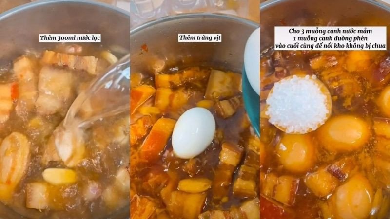 Nồi thịt kho hột vịt đang sôi liu riu trên bếp