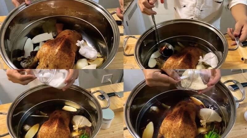 Nồi vịt tiềm thuốc bắc đang được hầm nhừ