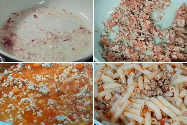 Nui được xào cùng xốt thịt bằm cà chua, tạo nên món ăn hấp dẫn, đậm đà