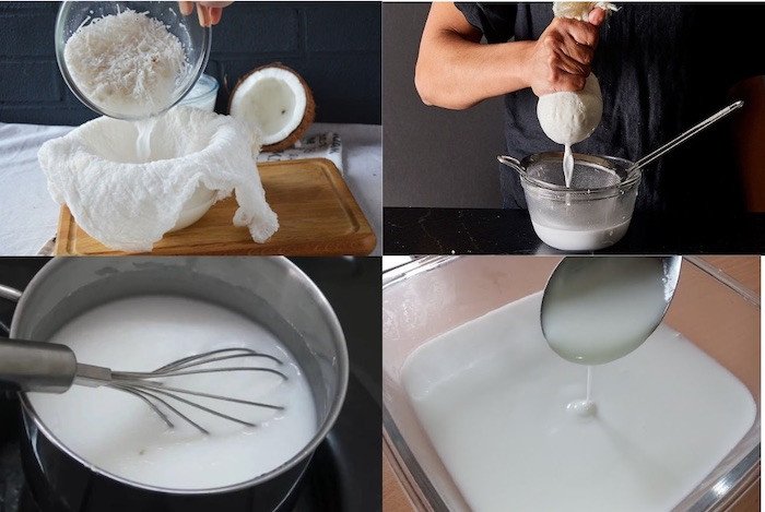 Nước cốt dừa sánh mịn được làm tại nhà, bí quyết cho xôi lá cẩm thơm ngậy