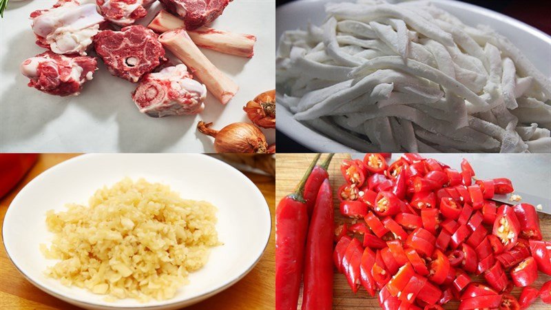 Ớt tươi thái lát làm tăng hương vị bánh canh bột gạo xương heo