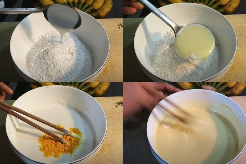 Pha bột làm bánh chuối chiên bằng bột mì