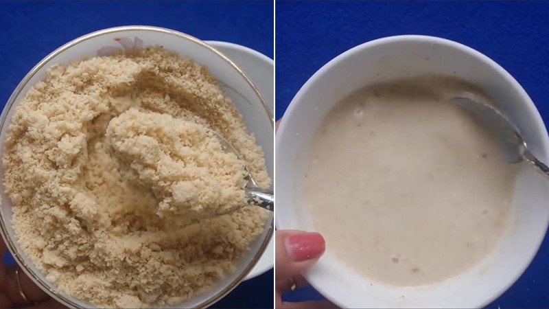 Pha chế hỗn hợp bột mè và bột năng cho món canh nấm thập cẩm