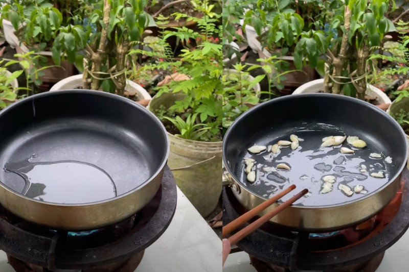 Phi thơm tỏi để xào rau mì chính