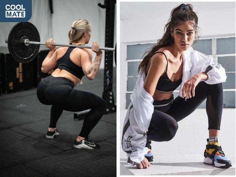Phụ nữ thực hiện bài tập squat không tạ
