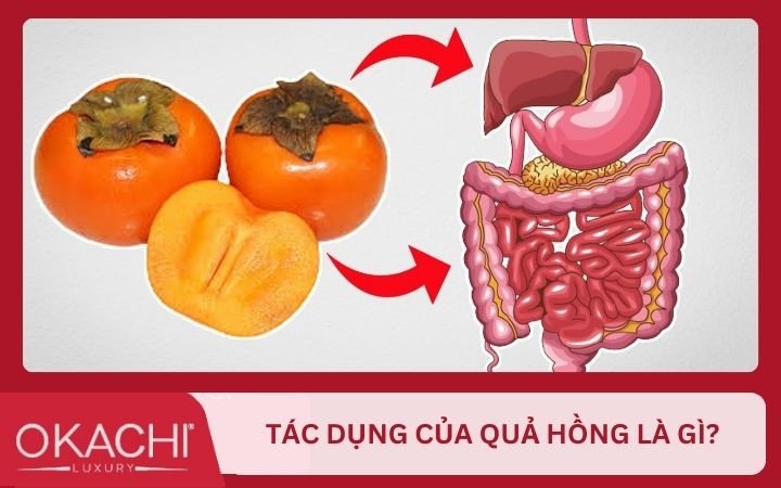 Quả hồng chín bổ đôi, làm nổi bật tác dụng dinh dưỡng và sức khỏe