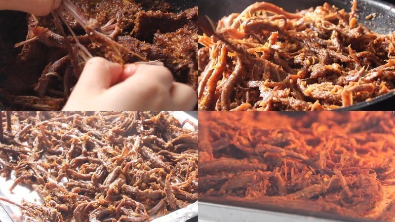 Quá trình sấy khô bò sợi trong nồi chiên không dầu