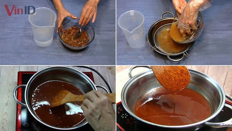 Quy trình lọc me làm nước sốt chấm bánh tráng sánh mịn