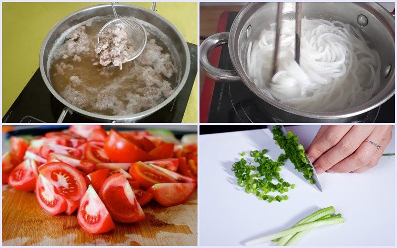 Quy trình sơ chế cua đồng và rau củ chuẩn bị nấu bánh canh