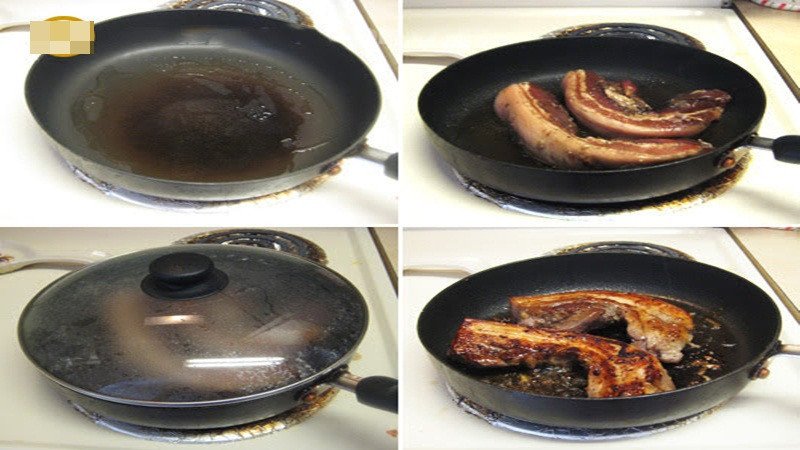 Rán thịt ba chỉ ngũ vị hương trên chảo