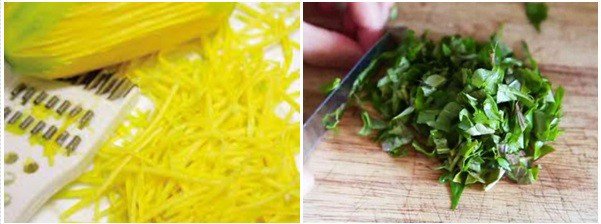 Rau răm và xoài xanh được sơ chế cho món bánh tráng trộn