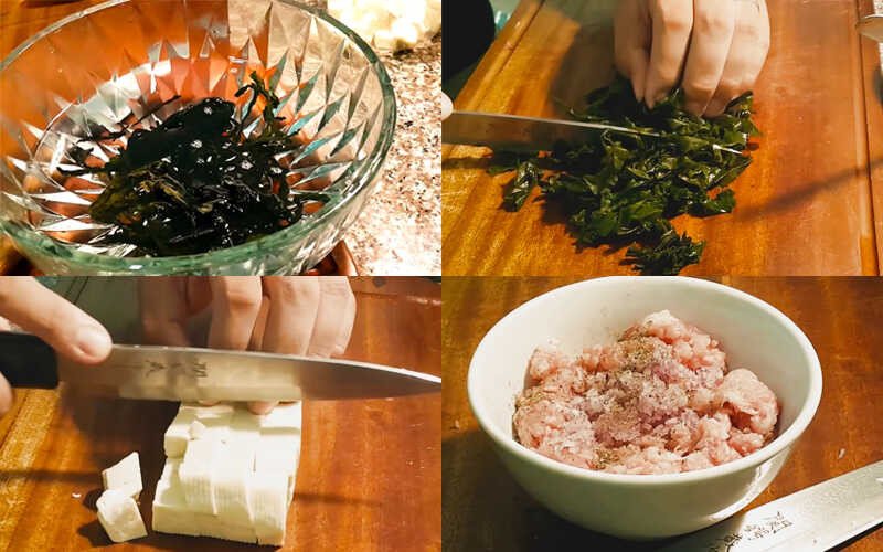 Rong biển khô được ngâm nở, sẵn sàng để chế biến canh rong biển đậu phụ