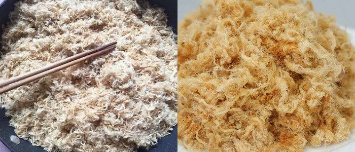 Ruốc thịt lợn xay máy vẫn giữ được sợi dài và độ bông