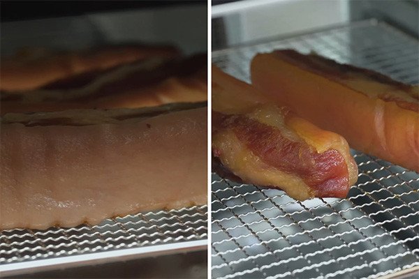 Sấy khô thịt ba chỉ sau khi ngâm nước mắm trong lò sấy