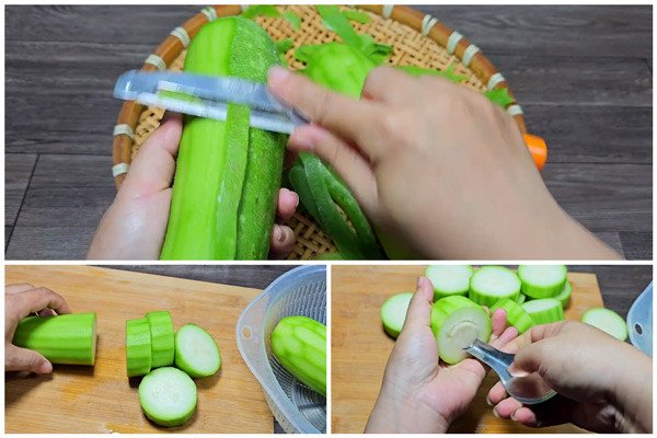 Sơ chế bí xanh cho món canh nhồi thịt