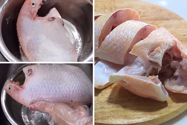 Sơ chế cá diêu hồng loại bỏ hoàn toàn nhớt và mùi tanh trước khi nấu canh cà chua.