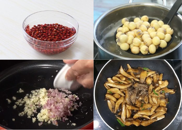 Sơ chế các loại nguyên liệu như đậu đỏ, hạt sen cho món cháo
