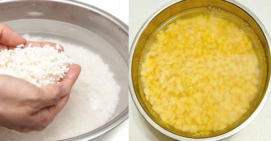 Sơ chế gạo nếp và đậu xanh ngâm làm xôi vò nước cốt dừa