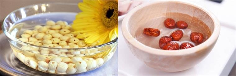 Sơ chế hạt sen tươi và táo đỏ khô
