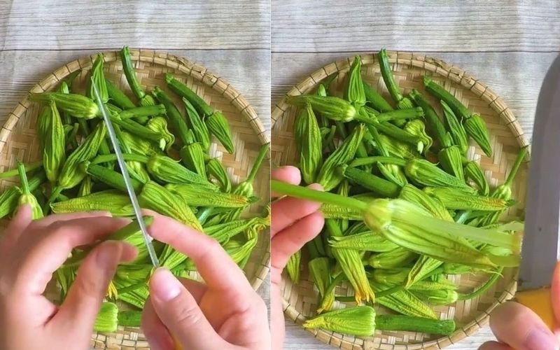Sơ chế hoa bí trước khi xào
