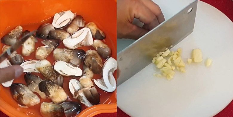 Sơ chế nấm rơm và các loại rau gia vị cho cháo gà
