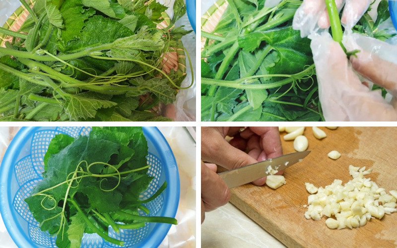 Sơ chế nguyên liệu rau bí và tỏi
