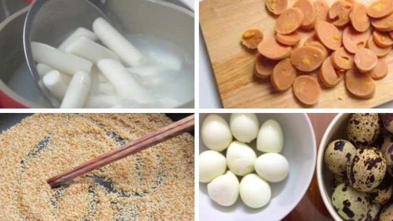 Sơ chế nguyên liệu tokbokki xúc xích trứng cút
