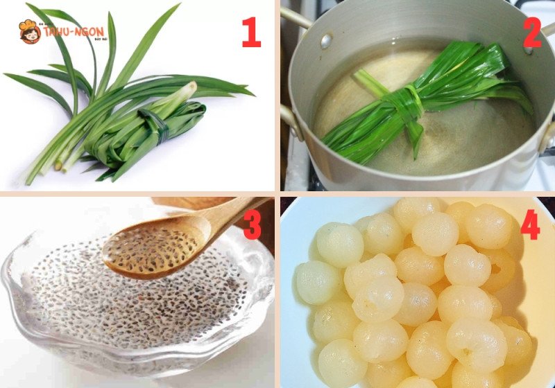 Sơ chế nhãn và chuẩn bị nước đường lá dứa cho món chè khúc bạch