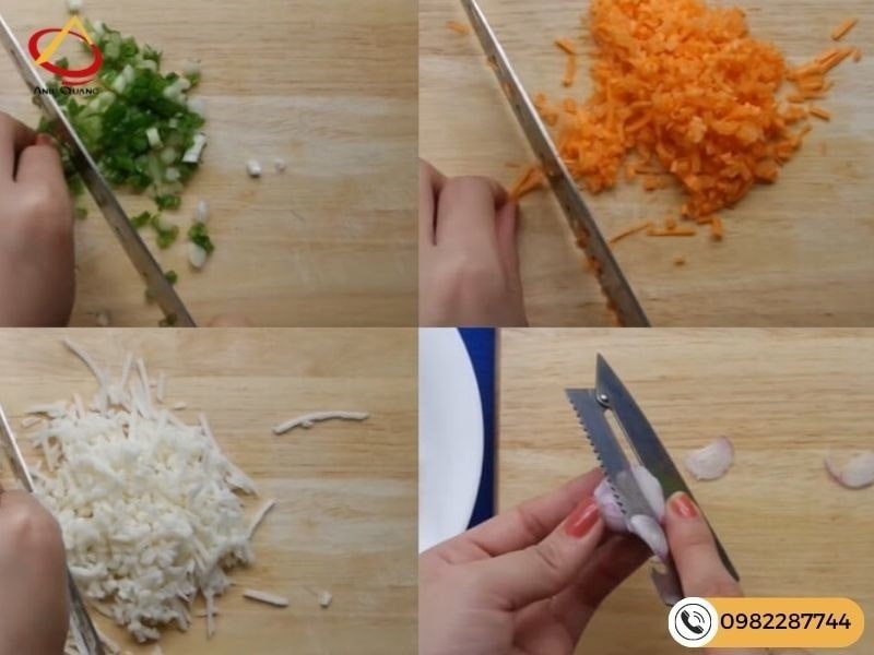 Sơ chế rau củ chuẩn bị nhân bánh mì hấp