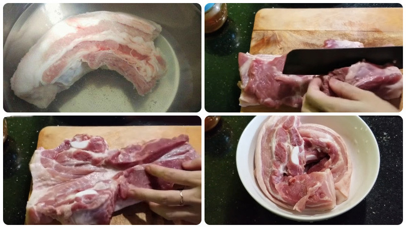 Sơ chế thịt ba chỉ sạch sẽ trước khi tẩm ướp