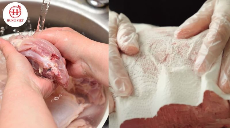 Sơ chế thịt lợn sống sạch sẽ trước khi làm nem