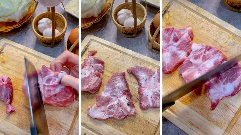 Sơ chế thịt lợn và ướp gia vị đơn giản