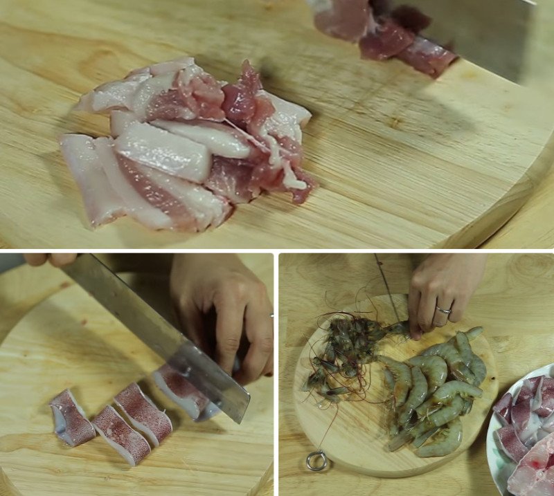 Sơ chế tôm cá và thịt cho món lẩu mắm cá linh
