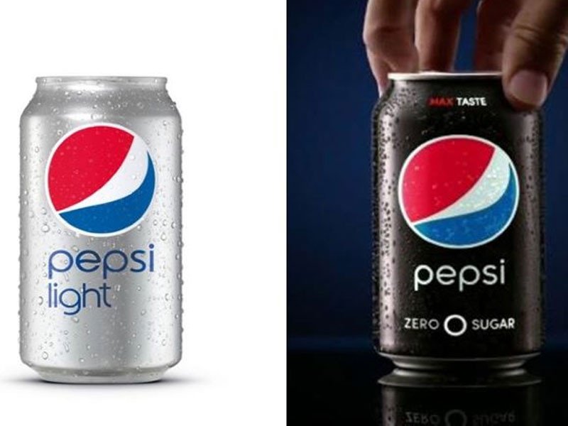So sánh chai Pepsi thông thường và Pepsi không calo, làm rõ sự khác biệt về thành phần và năng lượng.
