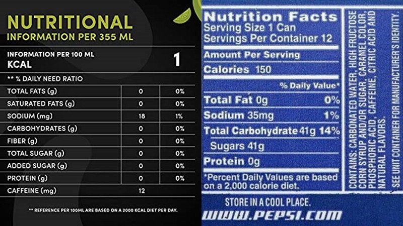 So sánh dinh dưỡng giữa Pepsi Zero và Pepsi truyền thống