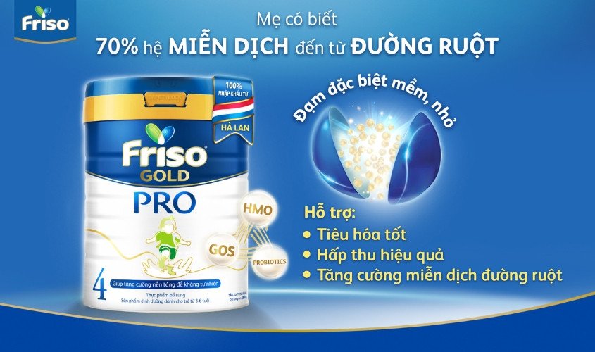 Sữa bột Friso Gold Pro hỗ trợ tiêu hóa khi bé ăn cháo hạt kê.